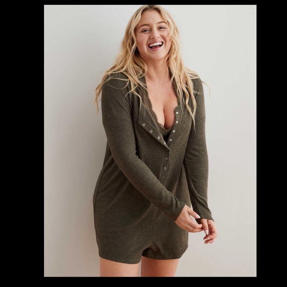 aerie Other - Aerie oversized ribbed Henley sleep romper